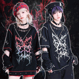 Zero degree vertebra ☠️Punk gradient colorful print hollow cross necklace rivet shape neutral sleeve T-shirt Jill original death heavy metal rock style