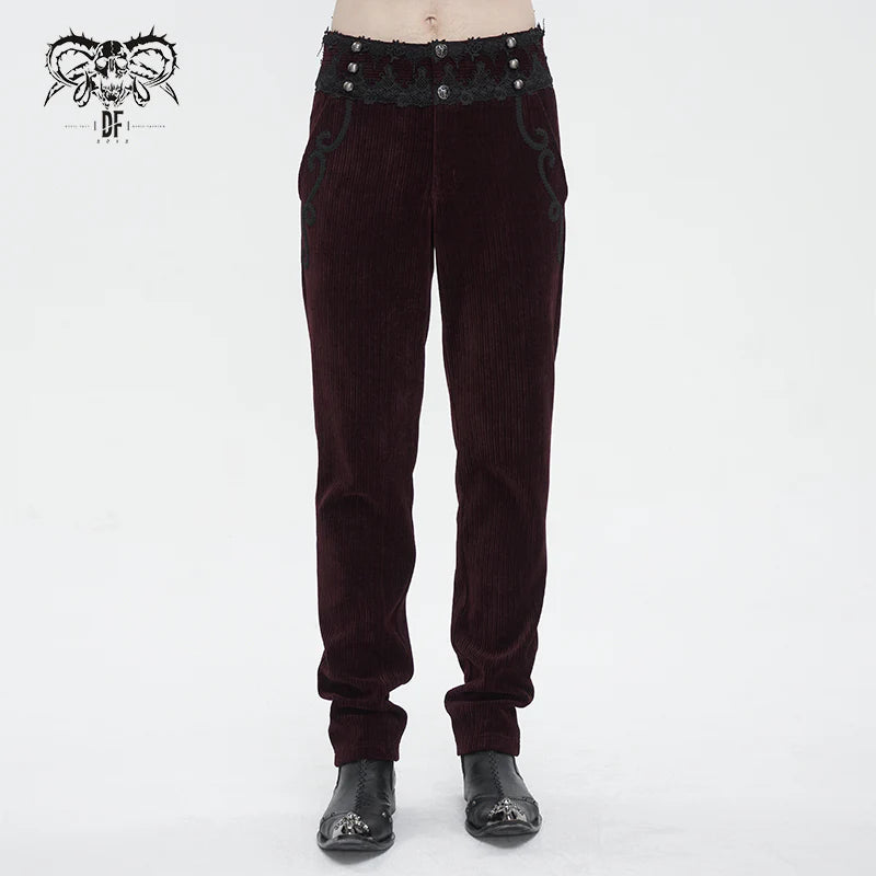 Wine Gothic high waist chenille men's trousers