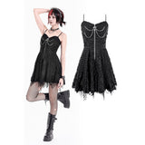 Alternative Punk Mini Dress with Distressed Shredded Mesh