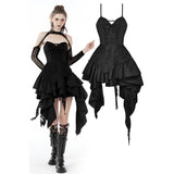 Punk rock shredded irregular frilly zip dress