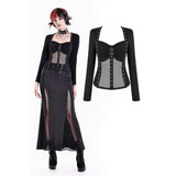 Cyber Punk Top with Fishnet Midriff and D-Ring Hardware