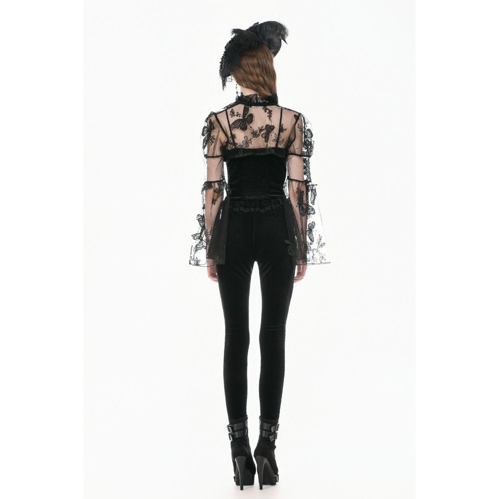Velvet Night - Gothic Retro Palace Embroidery Sheer Lace Patchwork Slim Leggings