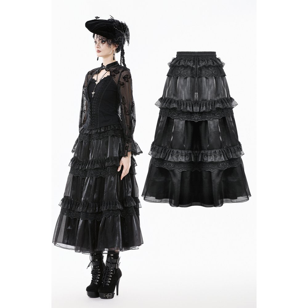 Gothic Moonlit Rose Layered Maxi Petticoat Skirt