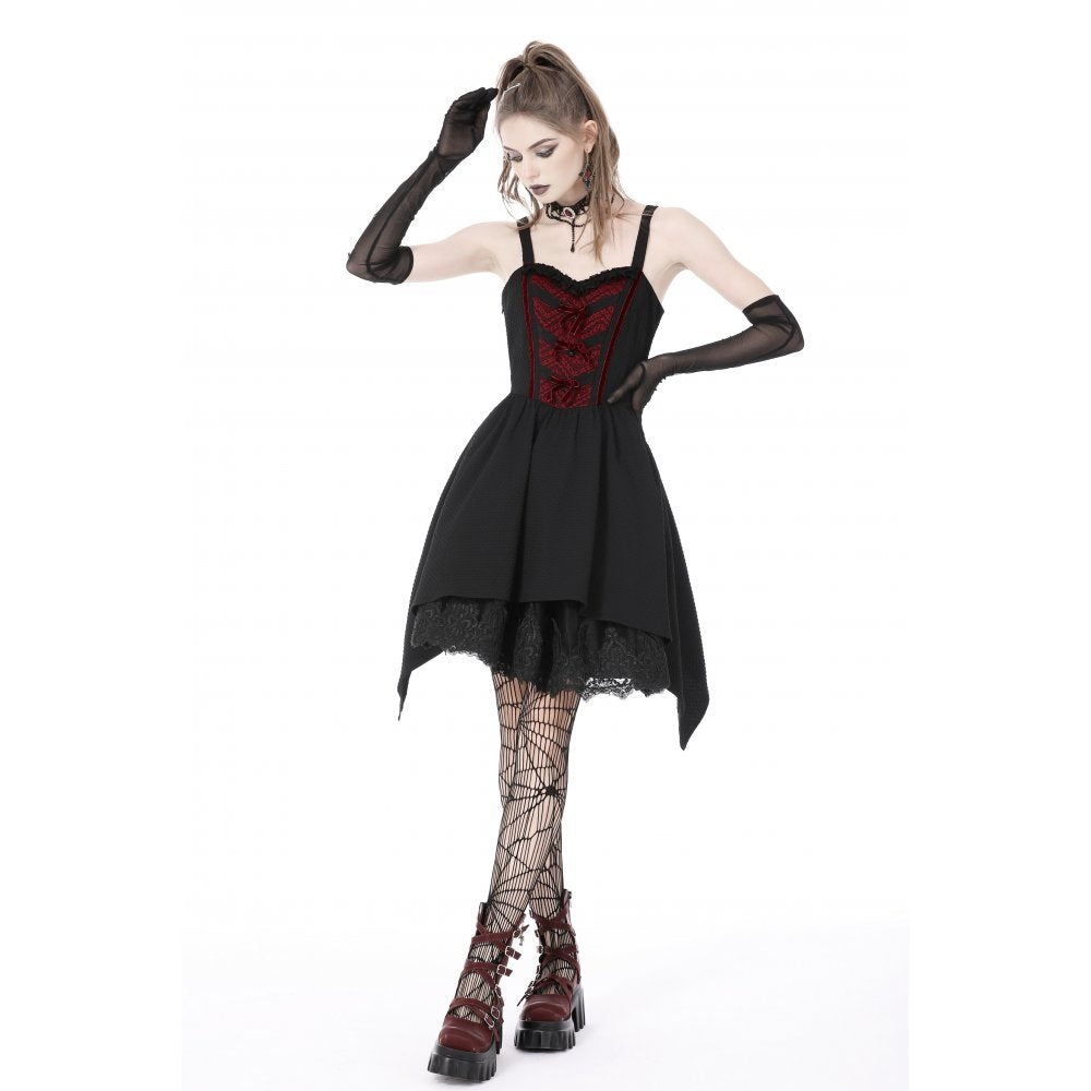 Black red arrowhead strap mini dress