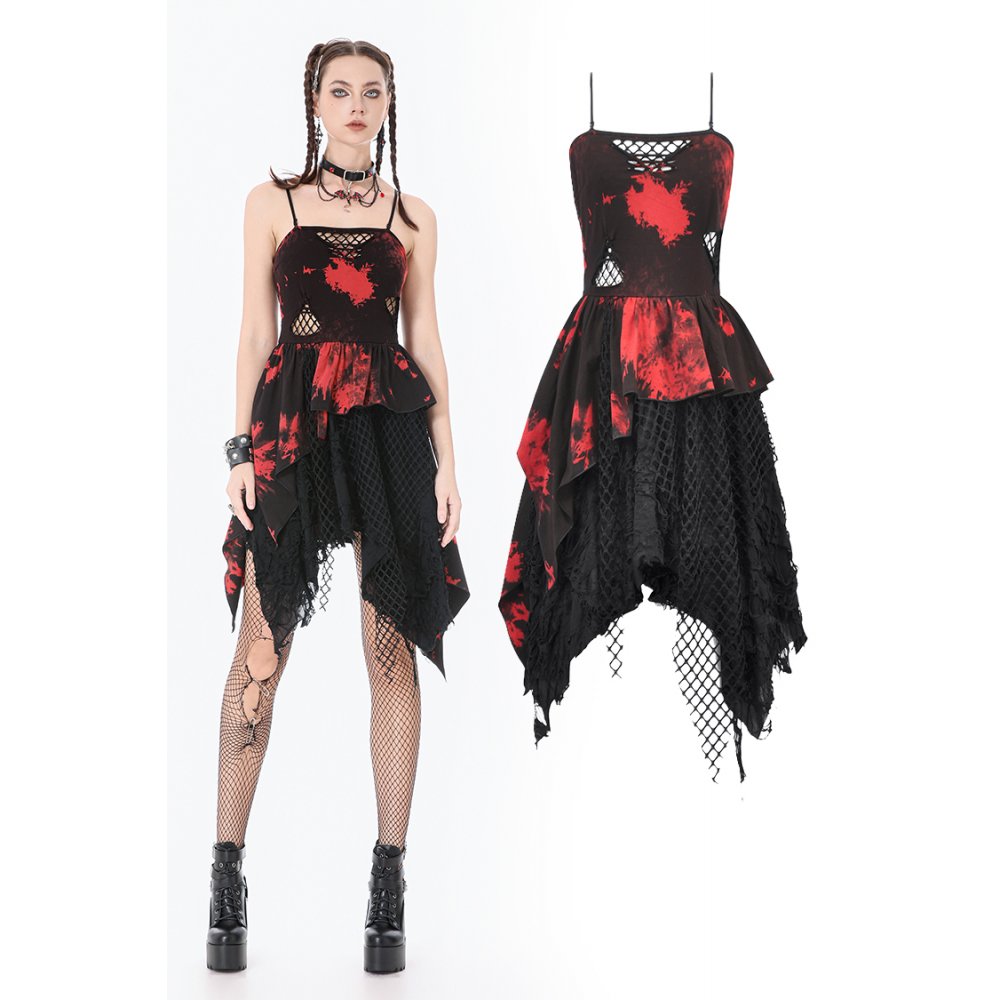 Red-Black Tie-Dye Punk Dress