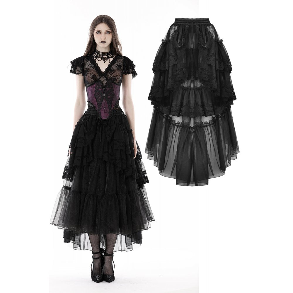 Punk layered frilly high low skirt