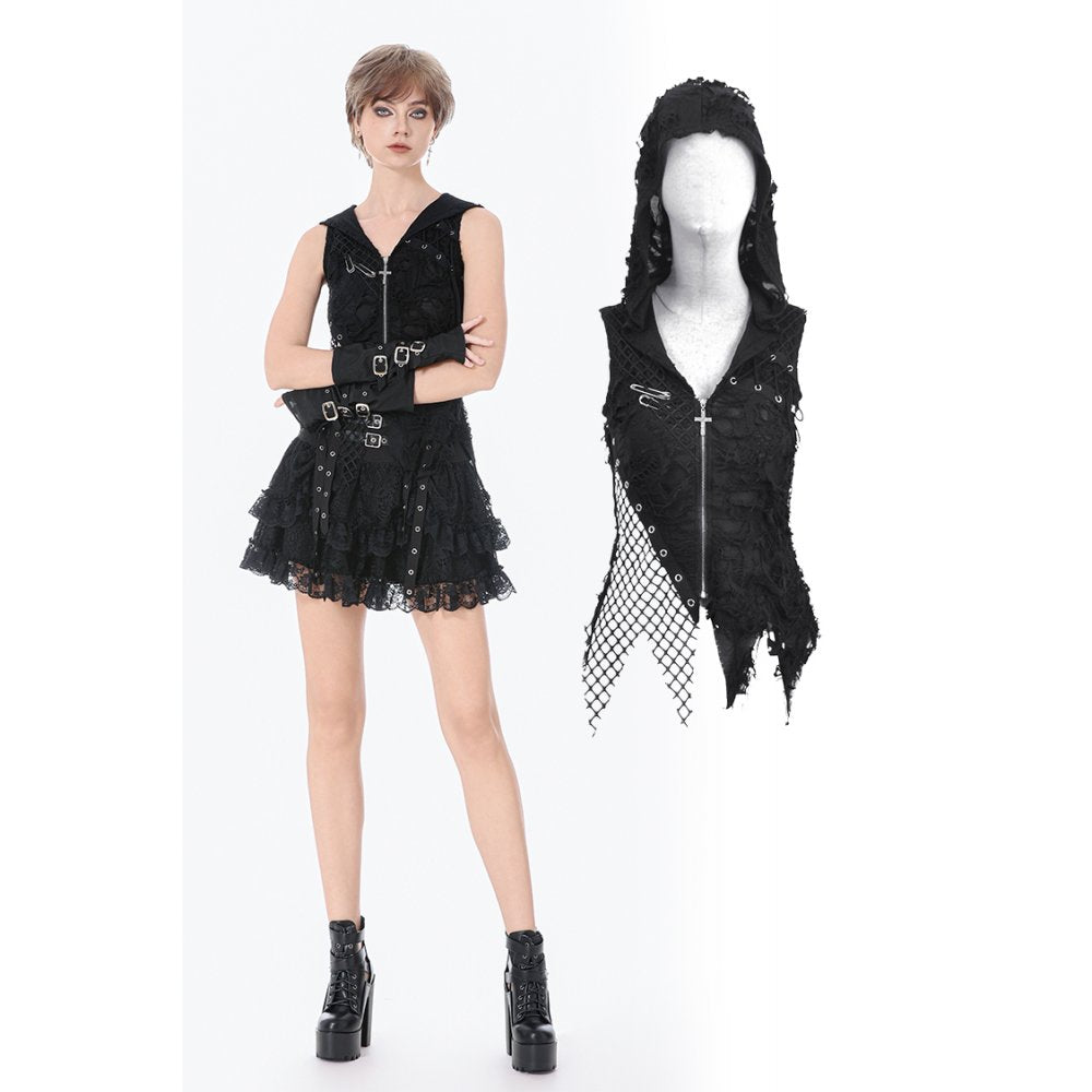 Dark Punk Mesh Strap Lace-Up Top