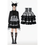 Cute Black and Grey Lolita High-Waist Tiered Skirt