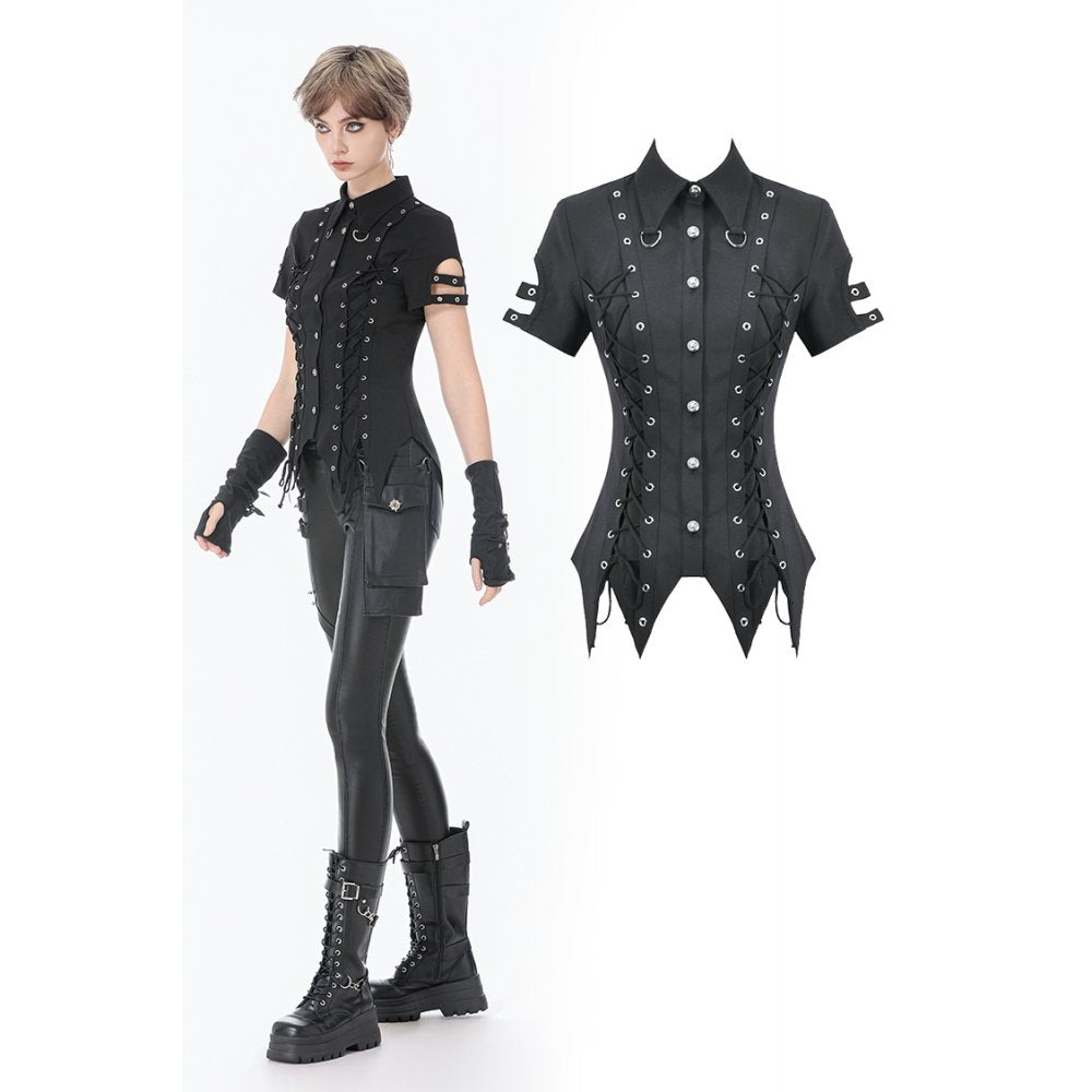 Ruptured Lace-Up Punk Shirt