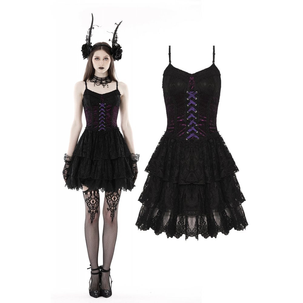 Gothic black purple lace mini dress