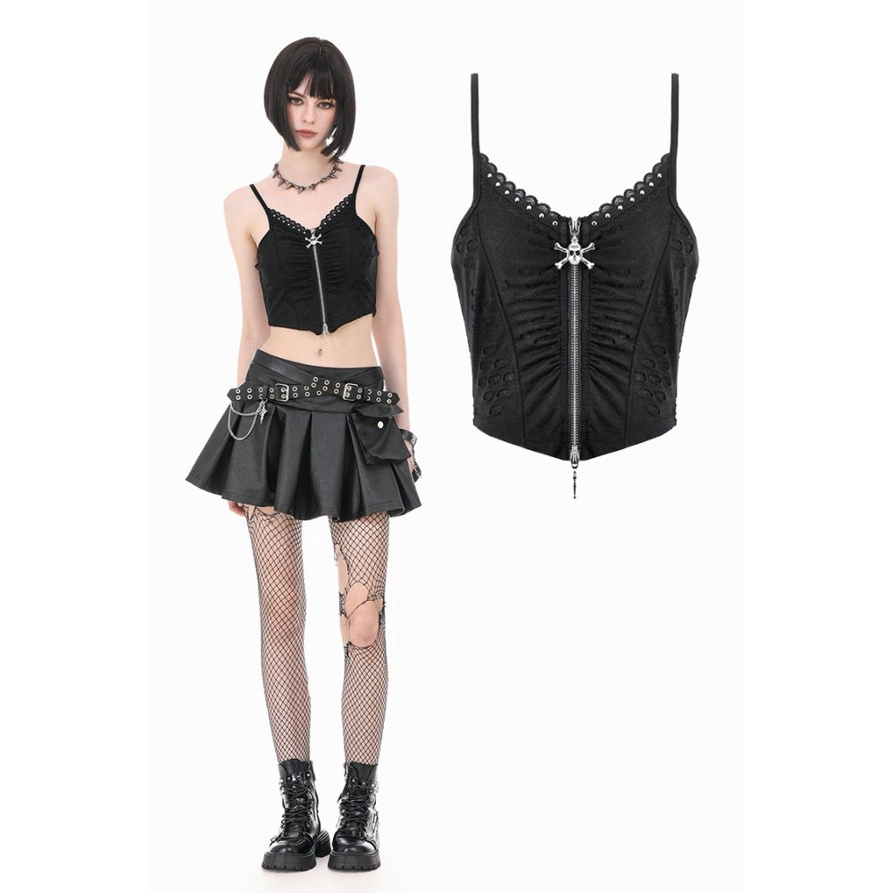 Dark Bone Rebel Punk Skull Zip Camisole Top
