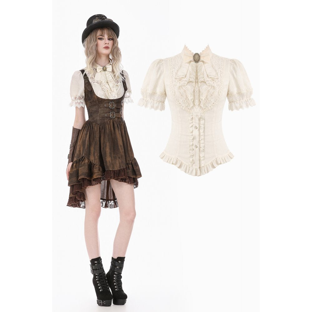 Daylight Verse - Retro Victorian Lace Patchwork Puff Sleeve Slim Blouse