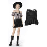 Punk hollow out waist drawstring mini skirt