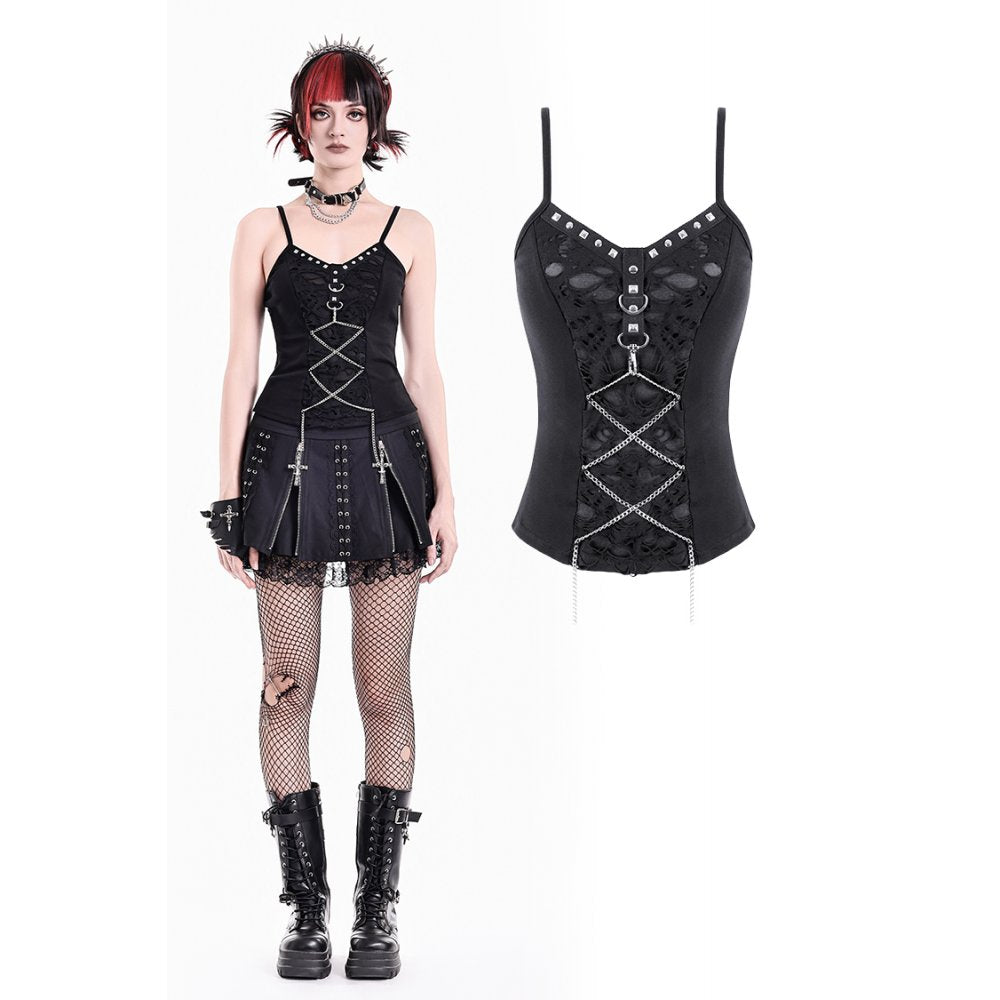 Punk Cami Top with Metal Lacing and Rivet Details
