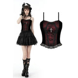 Gothic funeral dark red dead cross strap top