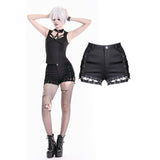 Gothic Punk Lace-Up Shorts with Eyelet Hem
