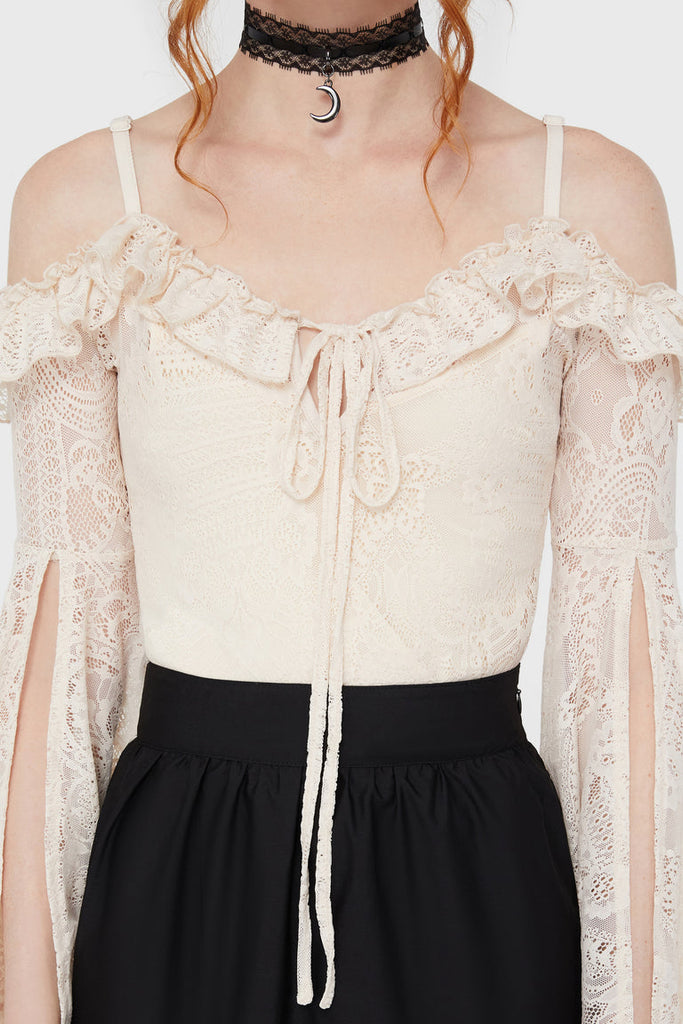 Breathless Lace Bardot Top [IVORY]