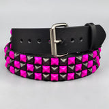 PINK BLACK CHECKERED PYRAMID STUD BELT