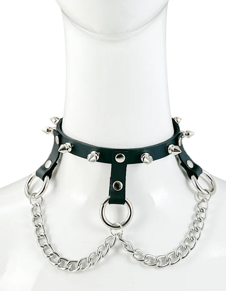 CK514 SKINNY SPIKE 1/2" PATENT HANGING RING BONDAGE CHOKER