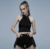 Punk Rave Daily hollowed out spider print vest- Black