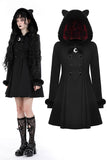 Black lolita cat ear double-breasted woolen long coat