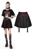 Black red punk rock double buckle pleated skirt