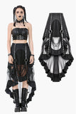 Metal Studded Punk Skirt with Mesh Tail and Pockets