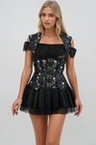 Maisee Skull Black Corset with Lapel Halter Strap