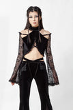 Enchanting Elegance Embrace the Gothic Charm with Lace Sleeve Flock Top