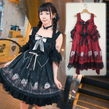 Rabbit's Requiem Night⚰️Lace lace bead necklace JSK shoulder strap dress with sleeves Taiwan painter naiguozi designed the original Gothic Lolita palace style