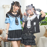 Push live rabbit 🐰NEET home security guard double-breasted ribbon silver chain shape short-sleeved tie sailor suit top Jill original Japanese house anime two-dimensional JK uniform