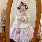 Sweet Bunny Bear - Sweet Lolita Flutter Sleeve Jumper Dress, Bunny Print Yellow
