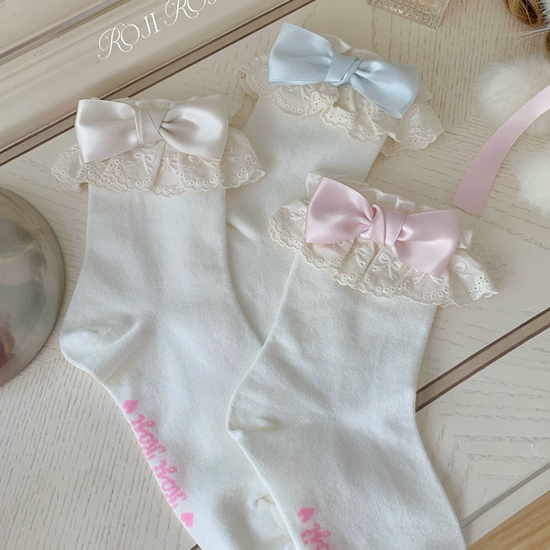 Cotton Lolita Socks Lace Bow White Socks