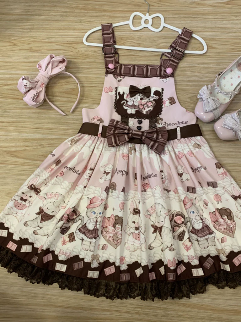 Kawaii Lolita Salopette Summer Cat Print Dress