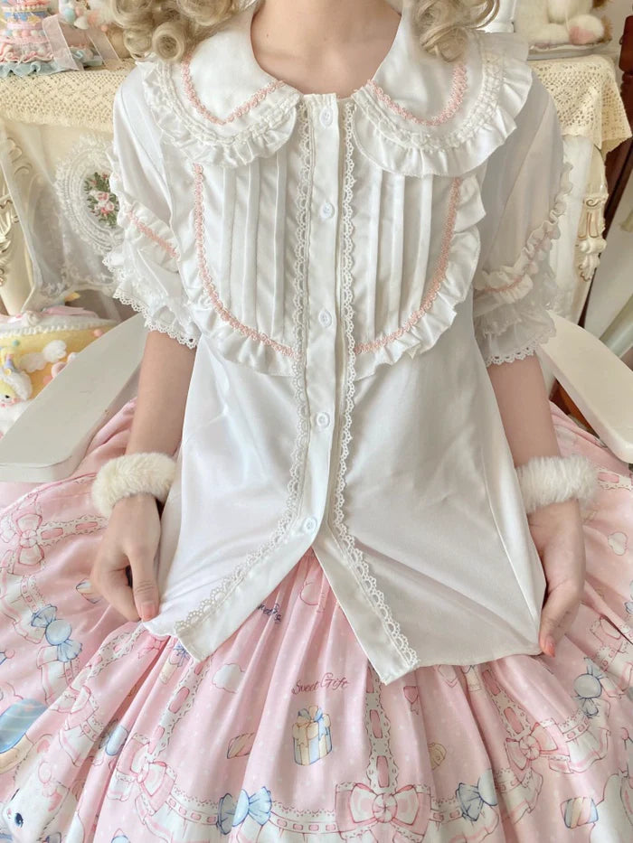 Sweet Lolita Pink Blouse Bubble Sleeve Shirt