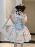 Suiyi - Meow Pompom - Sweet Lolita Salopette Dress Suit, Cat Print Sky Blue