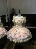 Bunny Party - Sweet Lolita JSK Dress, Cute Bunny & Cake Print Yellow