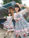 Picnic Bunny Girl -  Printed Lolita JSK, Short Sleeve OP Dress