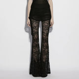Gothic Lace Flare Pants Elegant Black Mesh Design