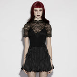 Gothic Skirt Corset Waist Lace-Up Pleated Hem Dark