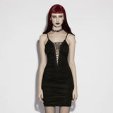 Gothic Dress Lace-Up Plunge Black Mini Bodycon Nightwear