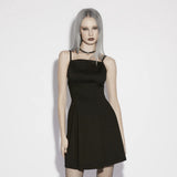Gothic Dress Sleeveless Studded Black A-Line Mini Dress