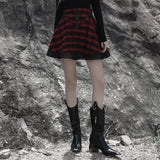 Plaid Large-Hole Mesh Stitching Sun-Hem Pattern Skirt