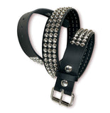 BLACK LEATHER BELT, 3 ROW CONICAL STUDS BT108