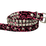 BT117L-PINK LEOPARD PINK 2 ROW PYRAMID STUDDED BELT