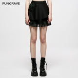 Punk Rave Dark Plaid Spliced Asymmetric Skirt