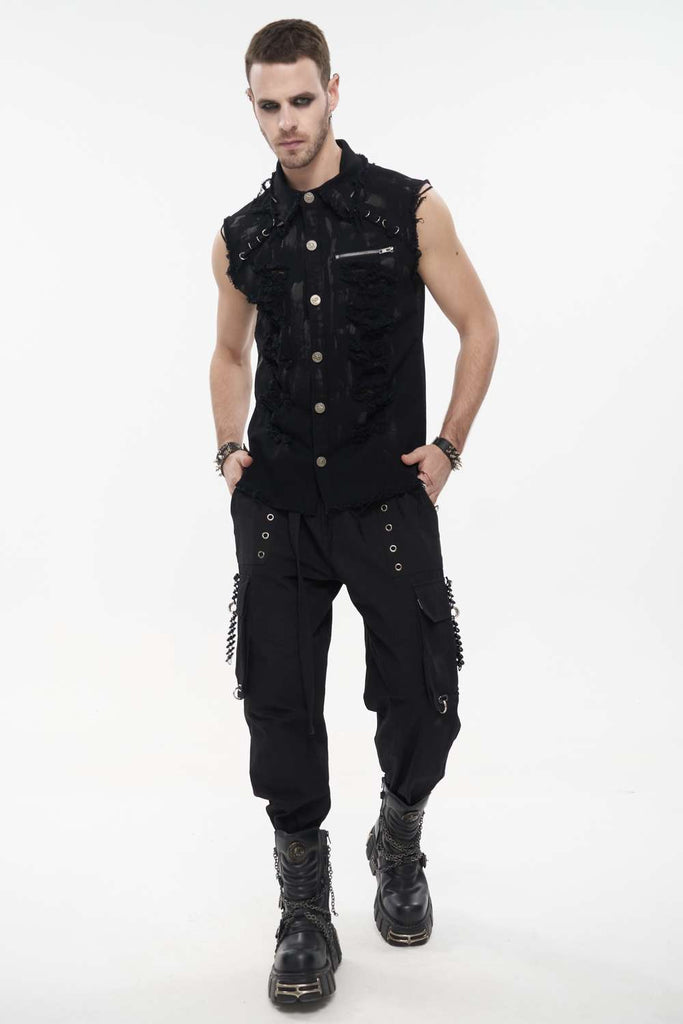 Gothic Punk Ripped Denim Vest Waistcoat