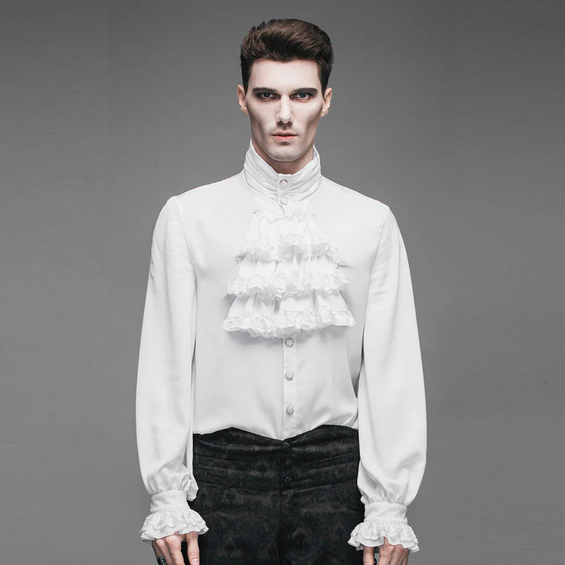 punk wedding high collar Gothic chiffon men white shirts with bow tie