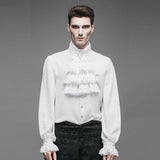 punk wedding high collar Gothic chiffon men white shirts with bow tie