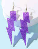 80's Power Earrings- Purple Glitter